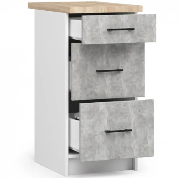 Ak furniture Kuchyňská skříňka OLIVIE III 40x85 cm matná bílá/beton/dub sonoma