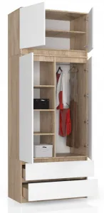 Ak furniture Šatníková skriňa s nadstavcom Star 90 cm dub sonoma/biela