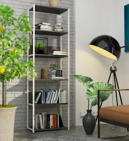 Ak furniture Regál LOFT 60 cm bílý/šedý