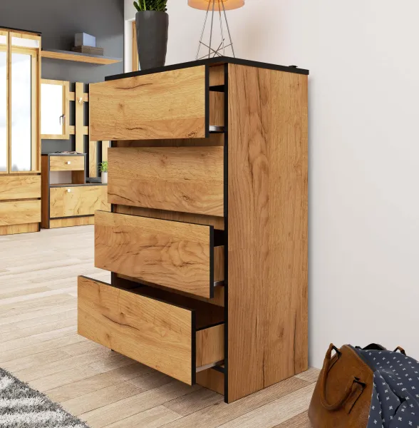 Ak furniture Komoda K60 cm so 4 zásuvkami dub craft