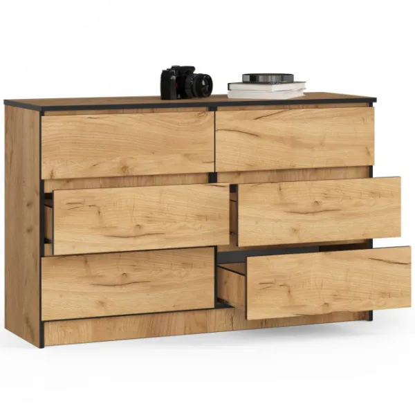 Ak furniture Komoda Kuba 120 cm 6 zásuviek dub craft zlatý