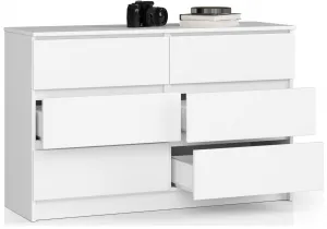 Ak furniture Komoda Kuba 120 cm 6 zásuviek biela