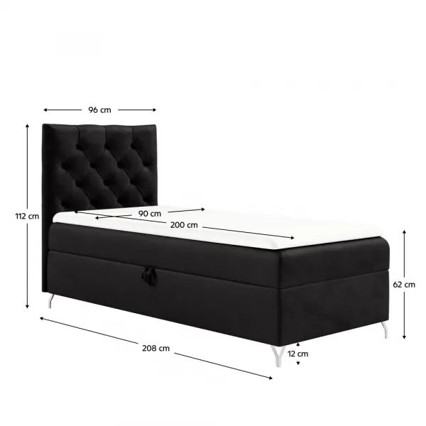 Boxspringová posteľ, 90x200, čierna látka Velvet, ľavá, GULIETTE + darček