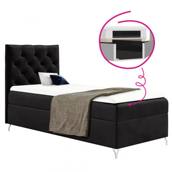 Boxspringová posteľ, 90x200, čierna látka Velvet, ľavá, GULIETTE + darček