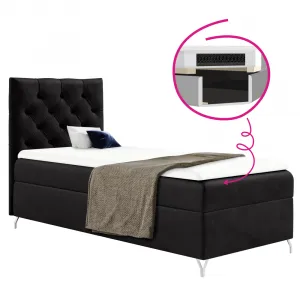 Boxspringová posteľ, 90x200, čierna látka Velvet, ľavá, GULIETTE + darček