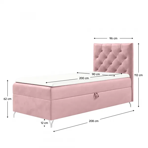 Boxspringová posteľ, 90x200, ružová látka Velvet, pravá, GULIETTE + darček