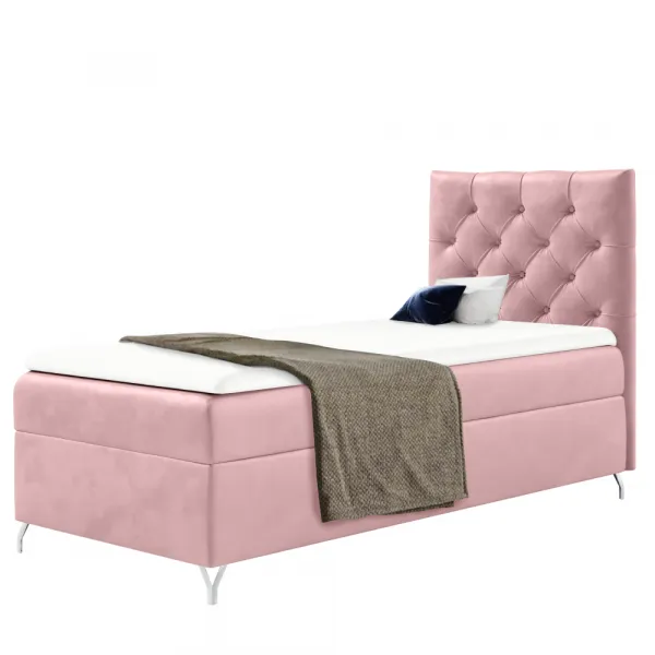 Boxspringová posteľ, 90x200, ružová látka Velvet, pravá, GULIETTE + darček