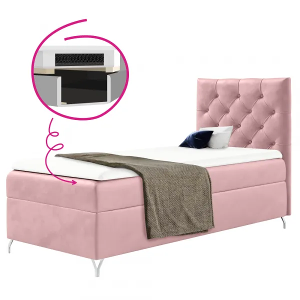 Boxspringová posteľ, 90x200, ružová látka Velvet, pravá, GULIETTE + darček