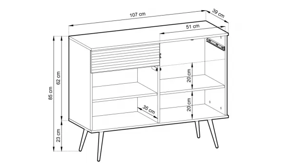 ArtPS Komoda BIJOU KSZ-107 | biela / čierne nohy