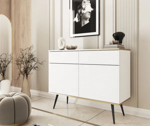 ArtPS Komoda BIJOU KSZ-107 | biela / čierne nohy