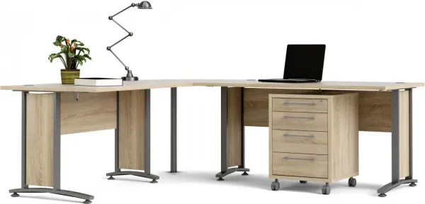 Tvilum Rohový písací stôl Officer 80400/304 230 cm s kontajnerom dub Sonoma/strieborný