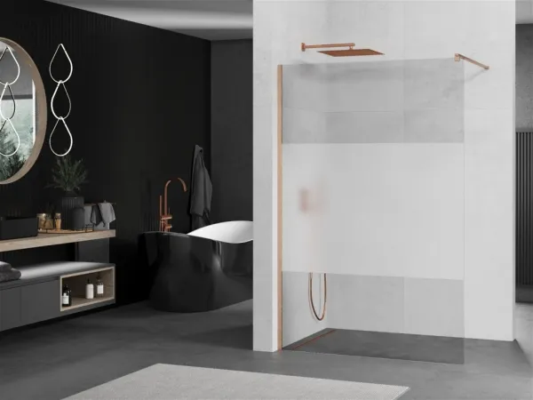 MEXEN/S - Kioto Sprchová zástena WALK-IN 80 x 200, transparent/dekor 8 mm, meď kartáčovaná 800-080-101-65-35
