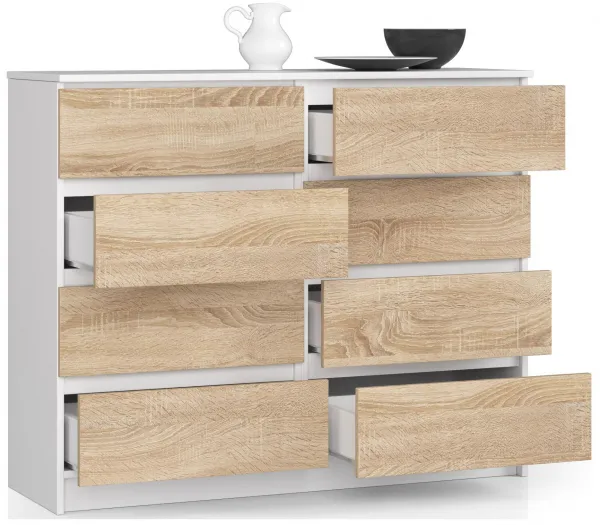 Ak furniture Komoda Kuba 120 cm 8 zásuviek biela/sonoma