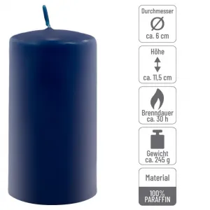 Sada stĺpových sviečok, 11,5 cm, Ø 6 cm, modrá, 6 ks