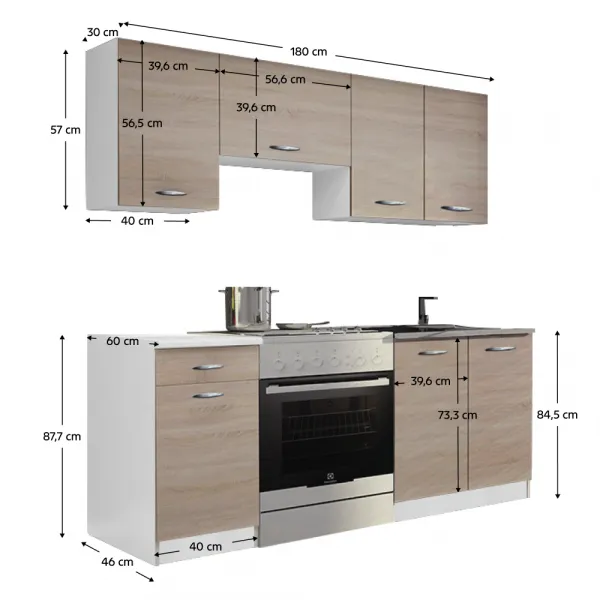 Kuchynská linka 1,8 m, dub sonoma/biela, APART NEW