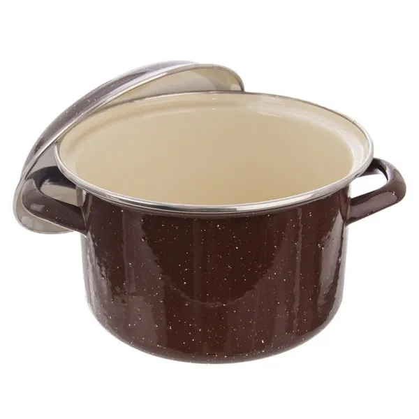 Smaltovaný hrniec s lemom a pokrievkou BROWN