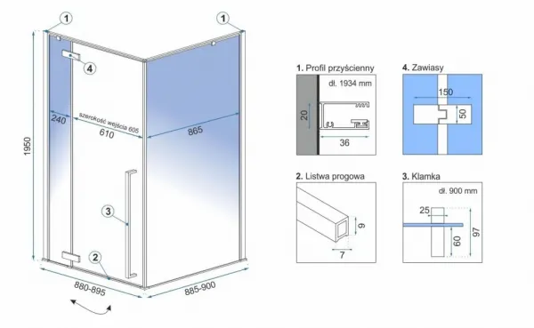 REA/S - Sprchovací kút FARGO 90x90 - zlatý So sprchovou vaničkou Savoy KPL-K4903