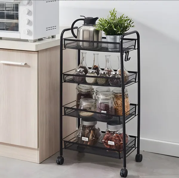 MODERNHOME Kovový regál na kolečkách LADY s 4 zásuvkami černý