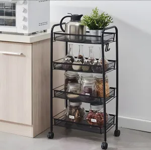 MODERNHOME Kovový regál na kolečkách LADY s 4 zásuvkami černý