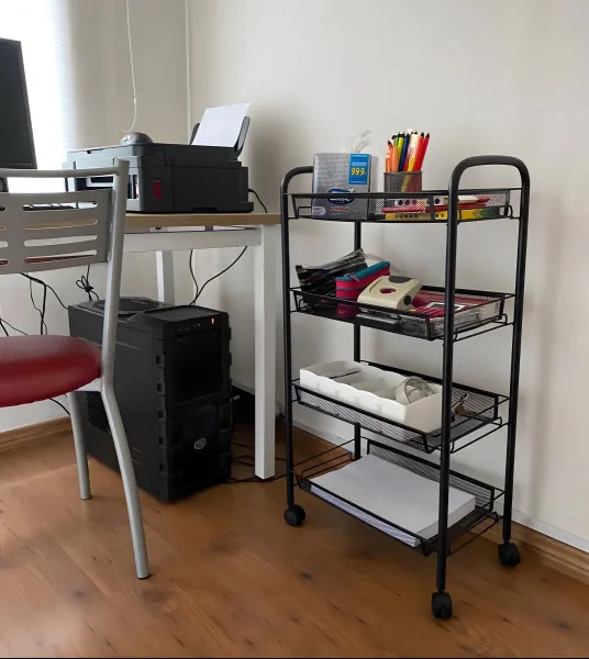 MODERNHOME Kovový regál na kolečkách LADY s 4 zásuvkami černý
