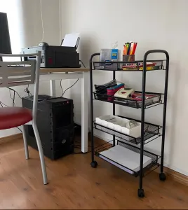 MODERNHOME Kovový regál na kolečkách LADY s 4 zásuvkami černý
