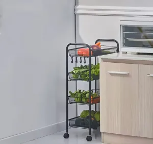 MODERNHOME Kovový regál na kolečkách LADY s 4 zásuvkami černý