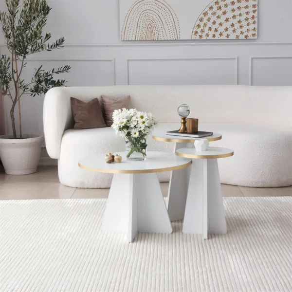 Kalune Design Sada odkládacích stolků Mushroom 2 bílá/zlatá