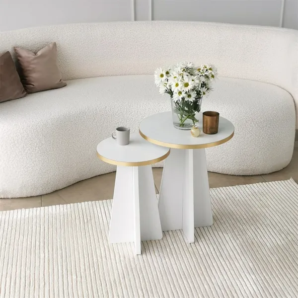 Kalune Design Sada odkládacích stolků Mushroom 2 bílá/zlatá