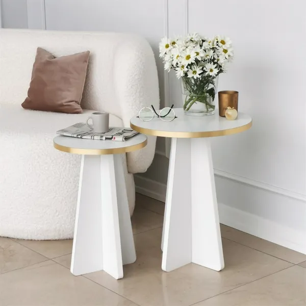 Kalune Design Sada odkládacích stolků Mushroom 2 bílá/zlatá
