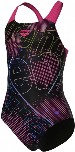 Arena girls galactics swimsuit swim pro back black/freak rose 116cm