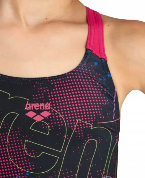 Arena girls galactics swimsuit swim pro back black/freak rose 116cm