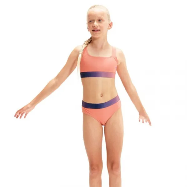 Speedo contrast band 2 piece girl soft coral/miami lilac 176cm