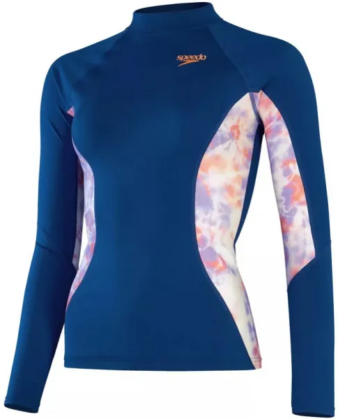 Speedo printed long sleeve rash top ammonite/soft coral/miami lilac m
