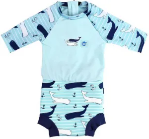 Plavky Happy Nappy UV oblečko 3/4 rukáv Veľryby XL (12 – 24 mes.)