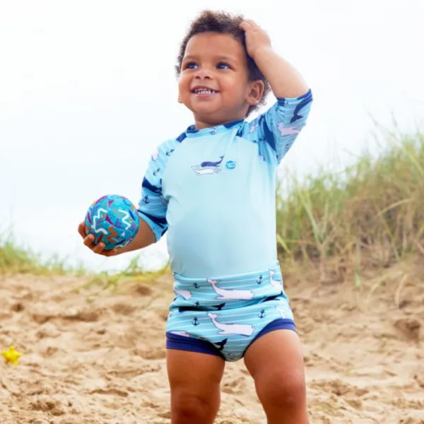 Plavky Happy Nappy UV oblečko 3/4 rukáv Veľryby XL (12 – 24 mes.)