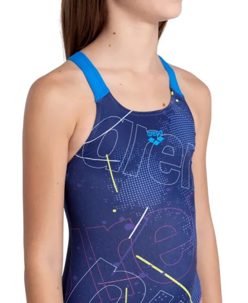 Arena girls galactics swimsuit swim pro back navy/blue river 116cm