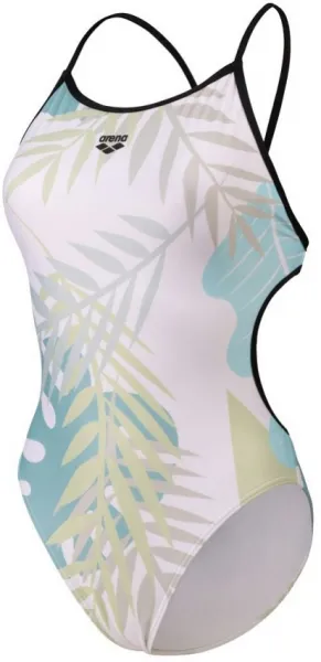 Arena light floral swimsuit lace back black/white multi xl - uk38