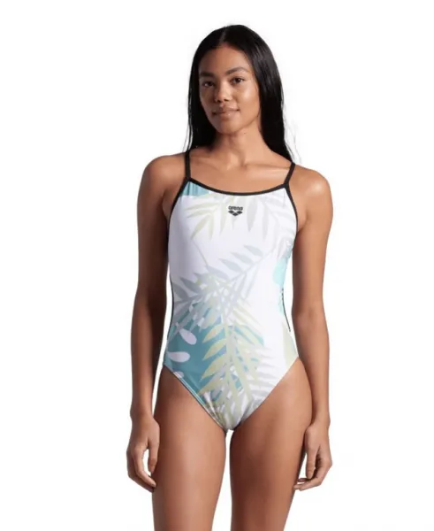 Arena light floral swimsuit lace back black/white multi xl - uk38
