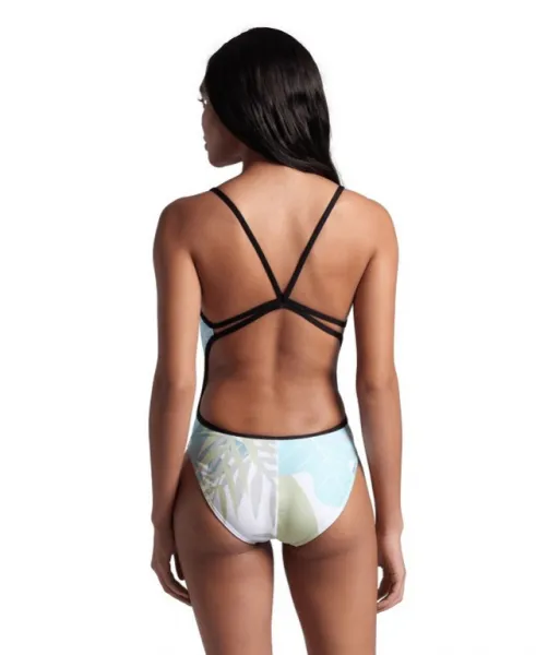 Arena light floral swimsuit lace back black/white multi xl - uk38