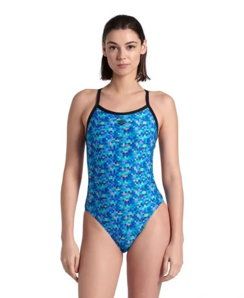 Arena pooltiles swimsuit challenge back black/blue multi xl - uk38