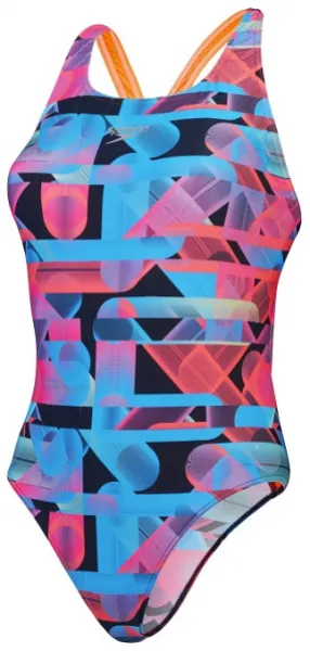 Speedo allover digital powerback one piece siren red/picton blue s -