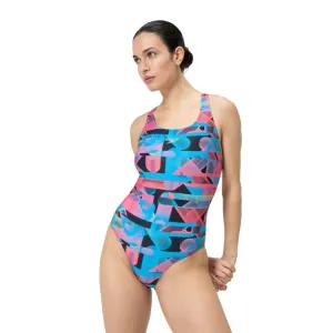 Speedo allover digital powerback one piece siren red/picton blue s -