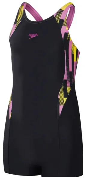 Speedo printed panel legsuit girls black/pink 128cm