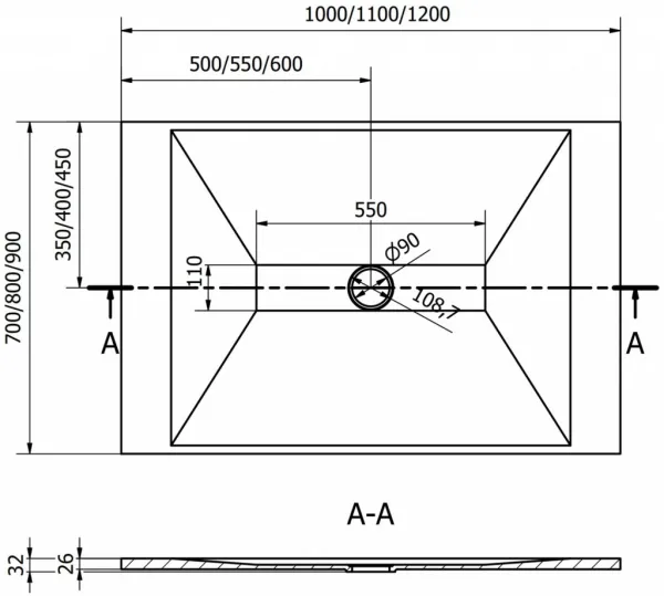MEXEN/S - Toro obdĺžniková sprchová vanička SMC 110 x 80, čierna, mriežka čierna 43708011-B