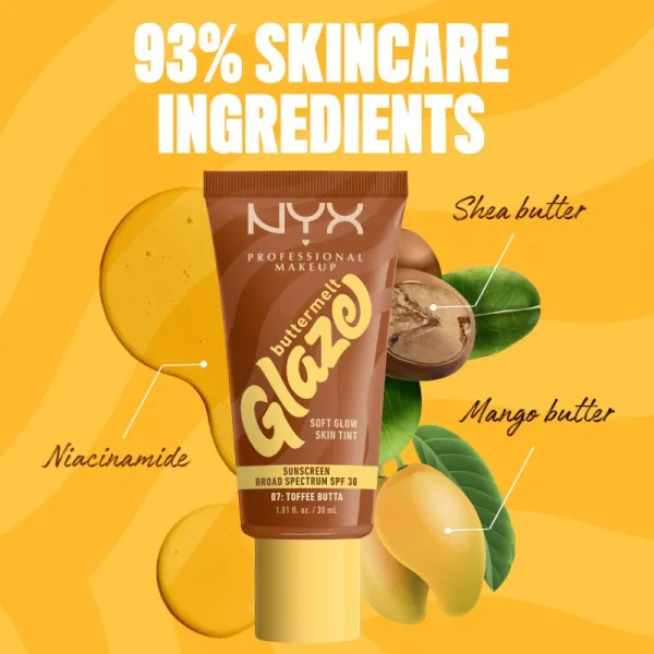 NYX Professional Makeup Buttermelt Glaze rozjasňujúci tónovací fluid SPF 30 odtieň 07 toffee Butta ml