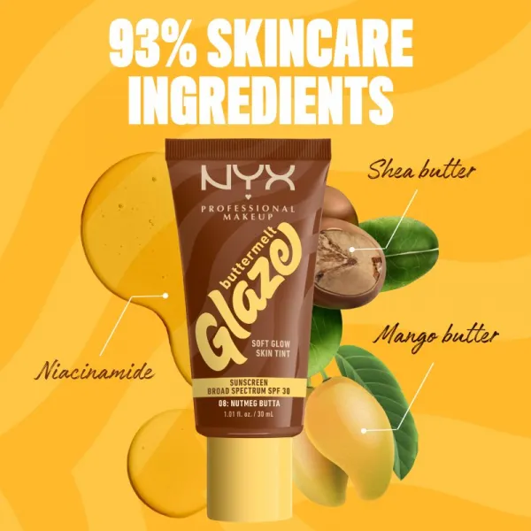 NYX Professional Makeup Buttermelt Glaze rozjasňujúci tónovací fluid SPF 30 odtieň 08 Nutmeg Butta ml