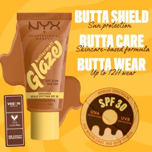 NYX Professional Makeup Buttermelt Glaze rozjasňujúci tónovací fluid SPF 30 odtieň 06 Praline Butta ml