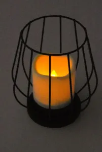 Kovový svietnik, sviečka LED, teplá biela, čierna/biela