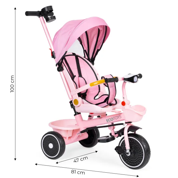 Dětská tříkolka - kočárek Ecotoys HEAVEN 2v1 růžová
