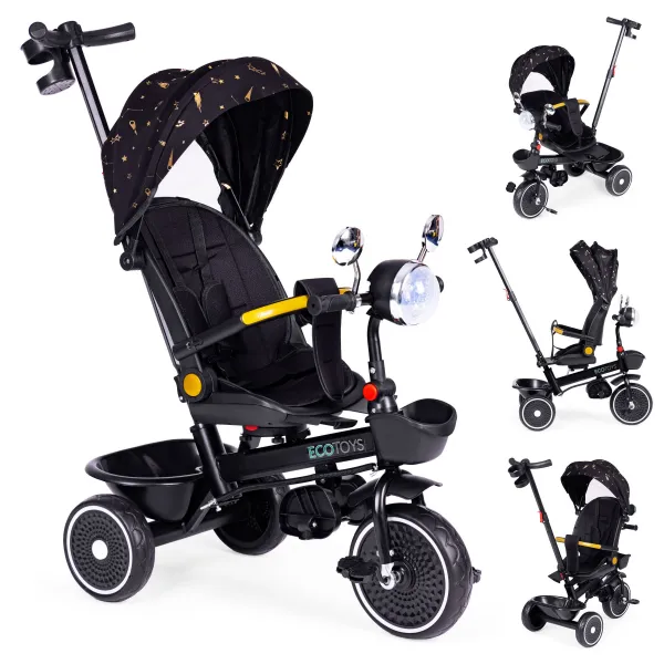 Dětská tříkolka - kočárek Ecotoys HEAVEN 3v1 černá